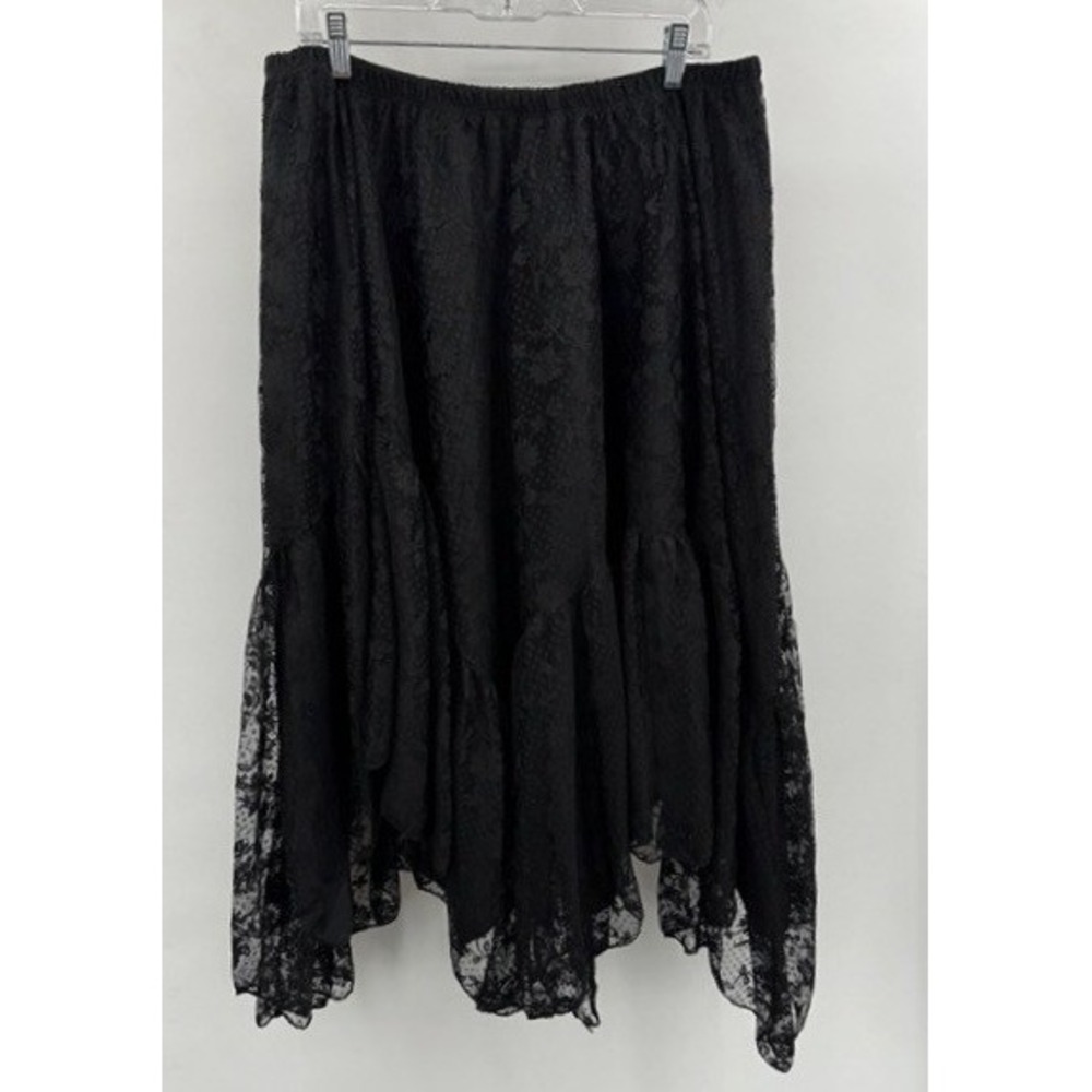 Cider Black Floral Lace Asymmetrical Midi Skirt 1XL Gothic Whimsigoth Victorian